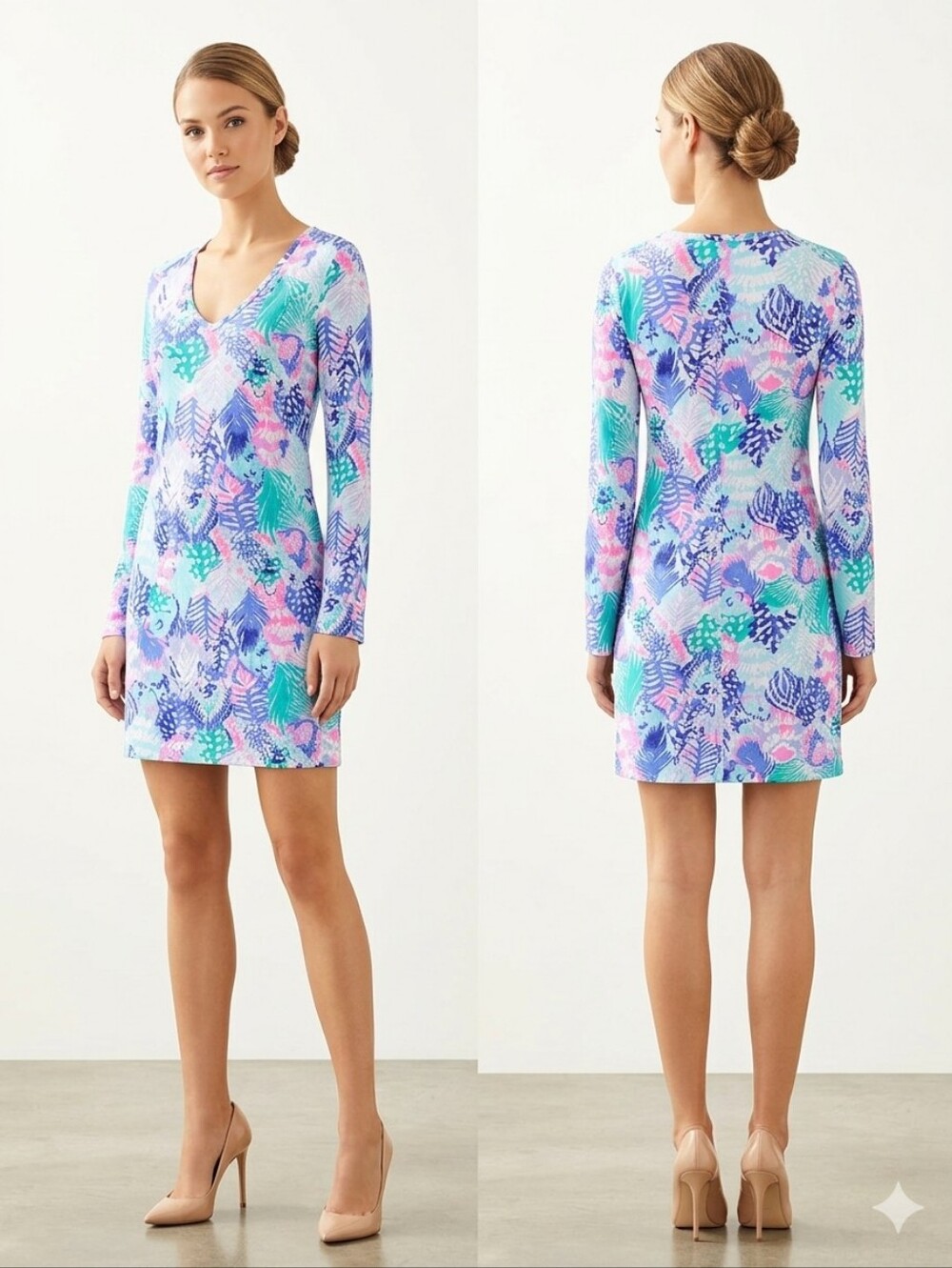 LILLY PULITZER NWOT LONG SLEEVES SHEATH COLORFUL DRESS SIZE XXS